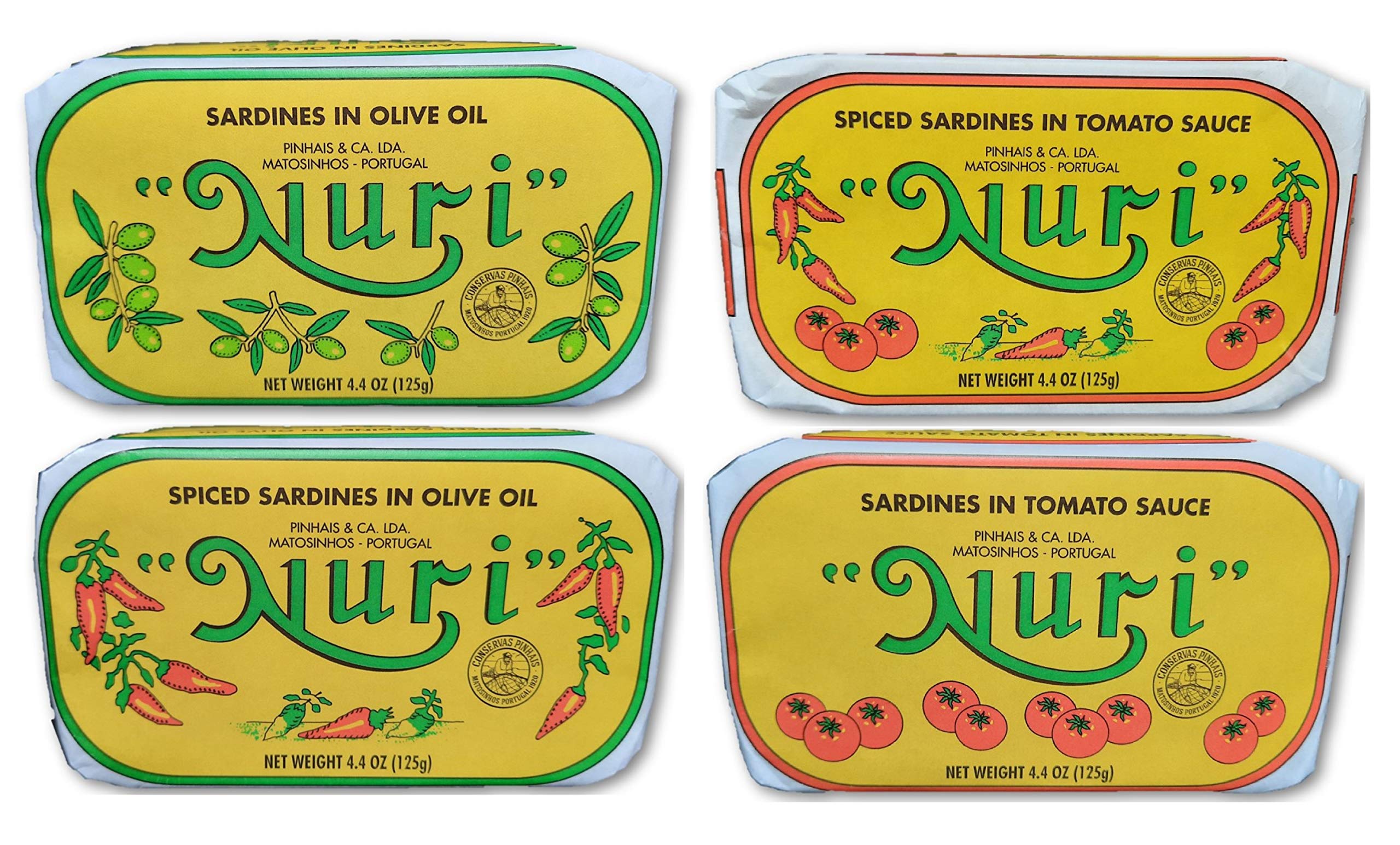 Nuri frontal del pack de cuatro latas mostrando variedad y presentación artesanal
