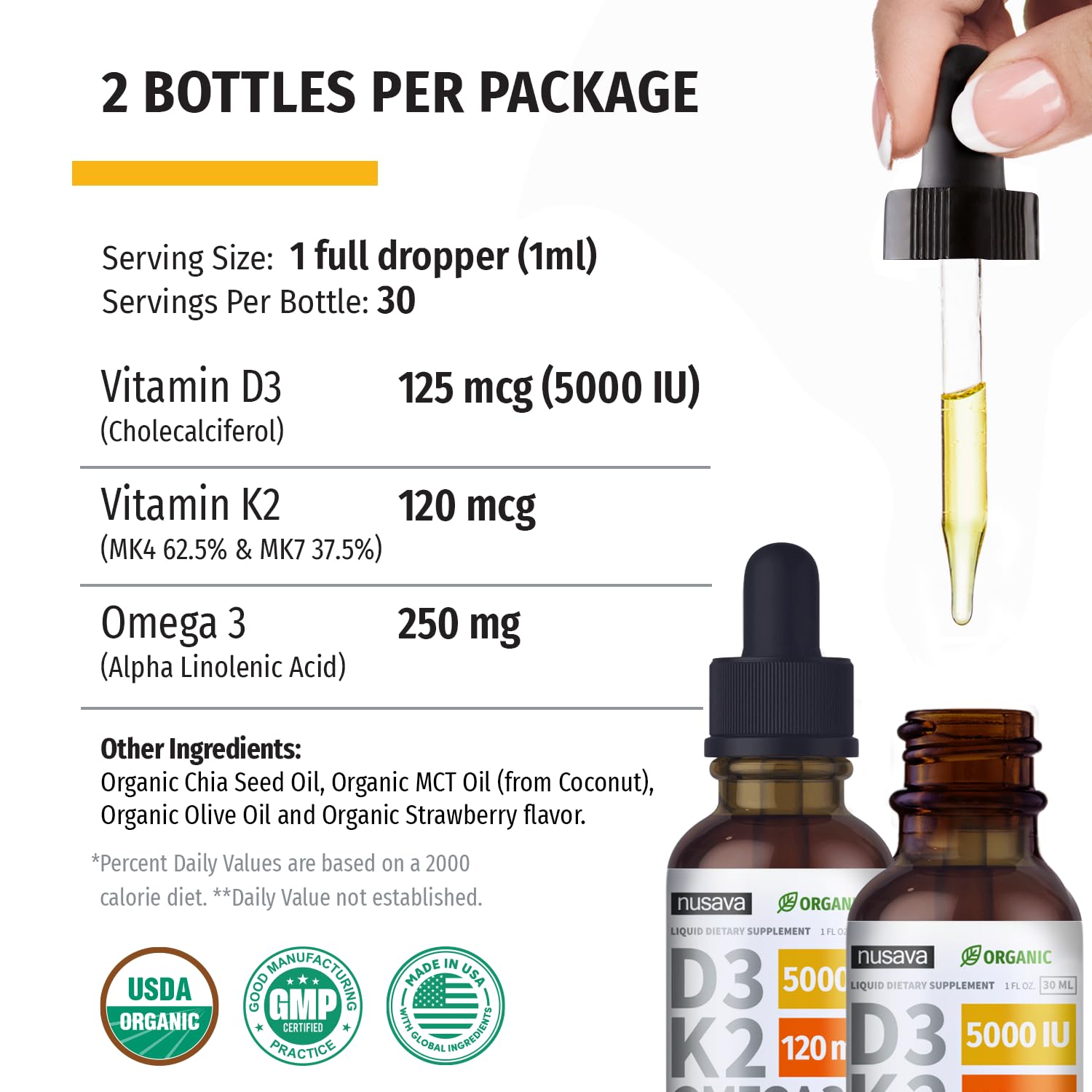 NUSAVA detalle de aceites MCT, chía y oliva que aportan base orgánica