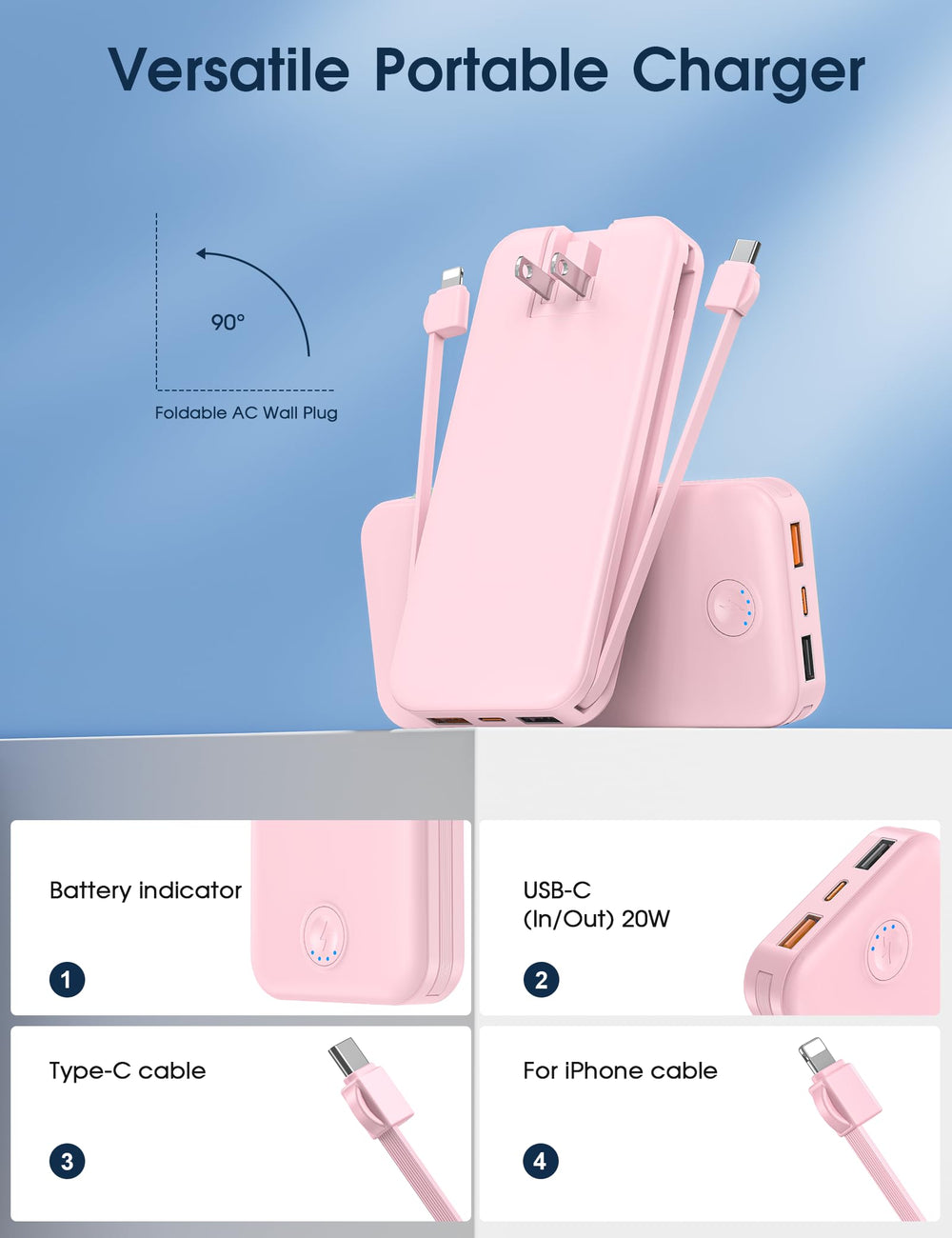 Nusyddy cables integrados Lightning y USB-C listos para usar al instante