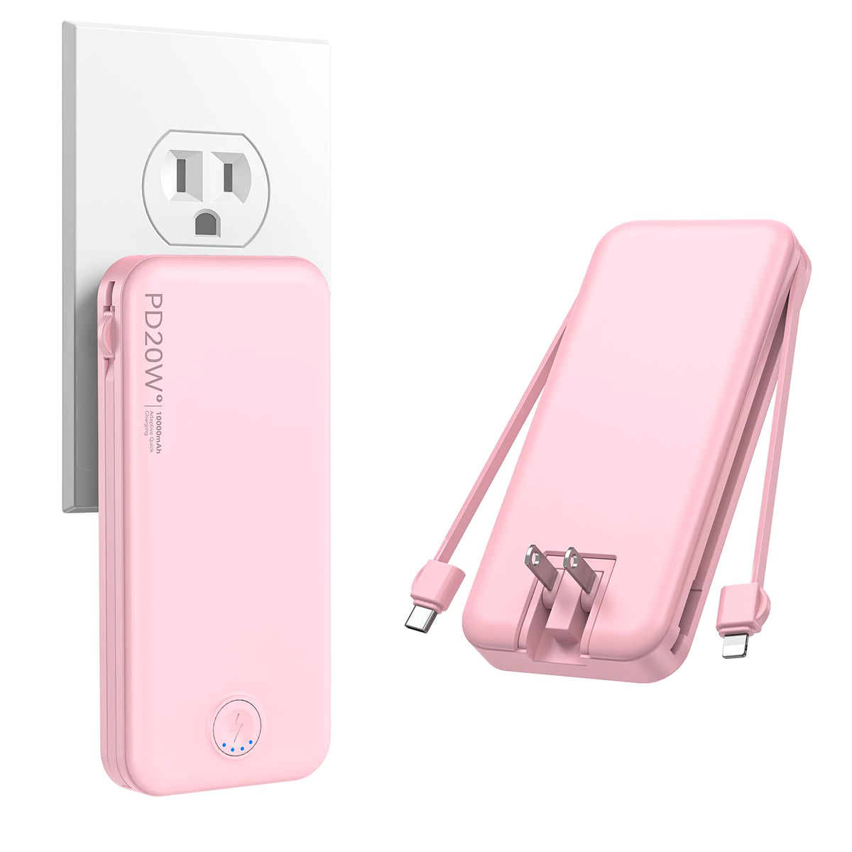 Nusyddy frente del cargador rosa mostrando diseño compacto y portátil