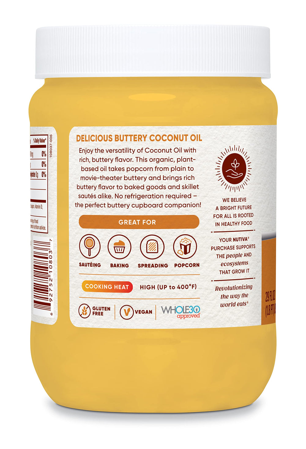 Nutiva bote junto a utensilios mostrando volumen de 29 fl oz