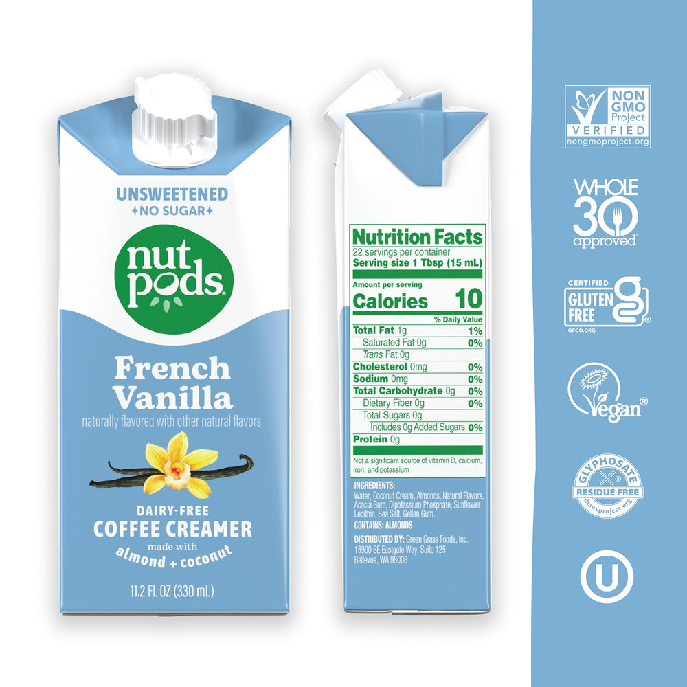 nutpods crema vertiéndose para mostrar textura cremosa y mezcla fácil