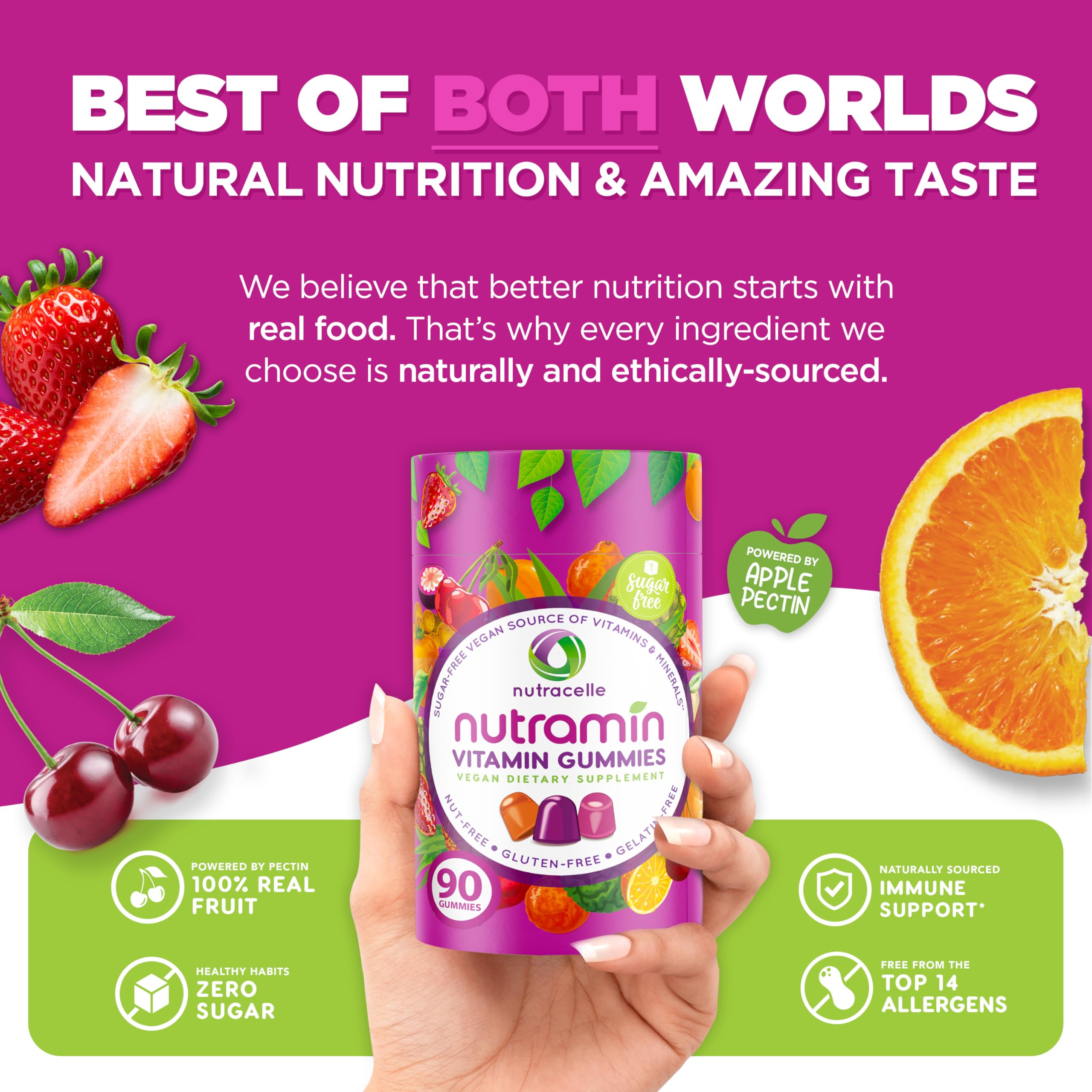 Nutracelle tarro abierto con gomitas multivitamínicas listas para tomar