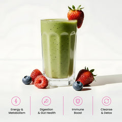 NutraChamps variedad de frutas y verduras orgánicas como ingredientes