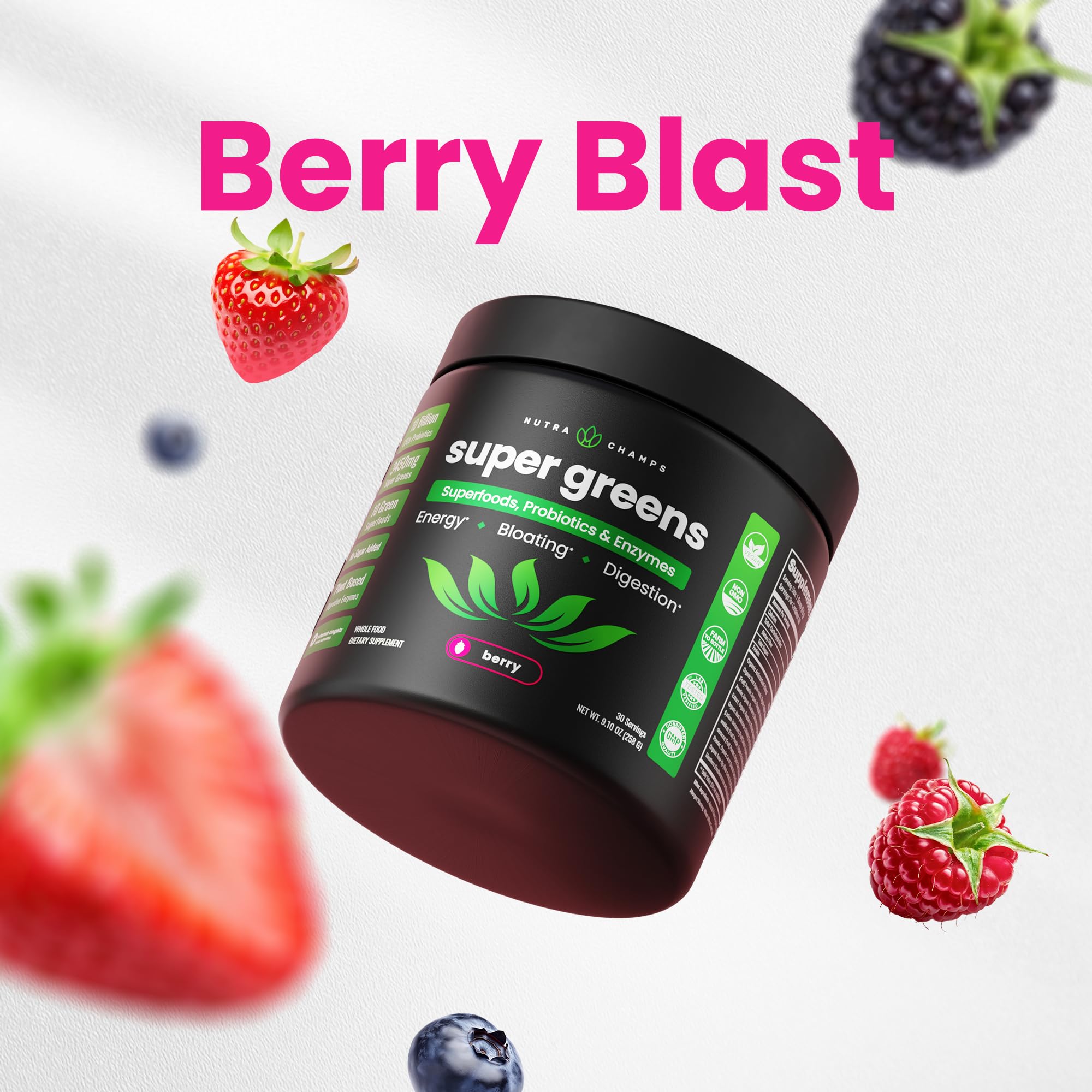 NutraChamps textura en polvo fina y color verde vibrante beneficiosa