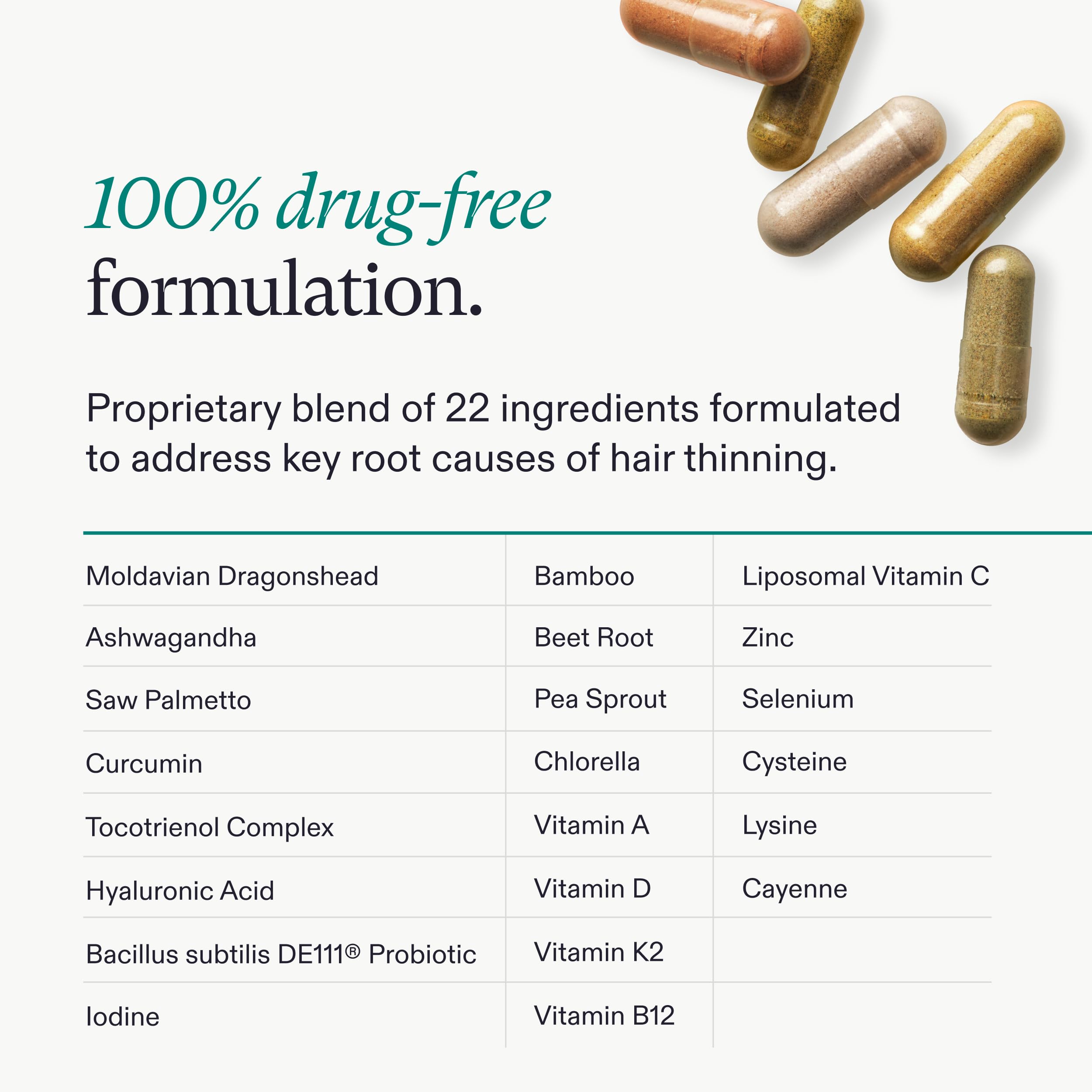 Nutrafol junto a una regla para comparar el tamaño real del frasco