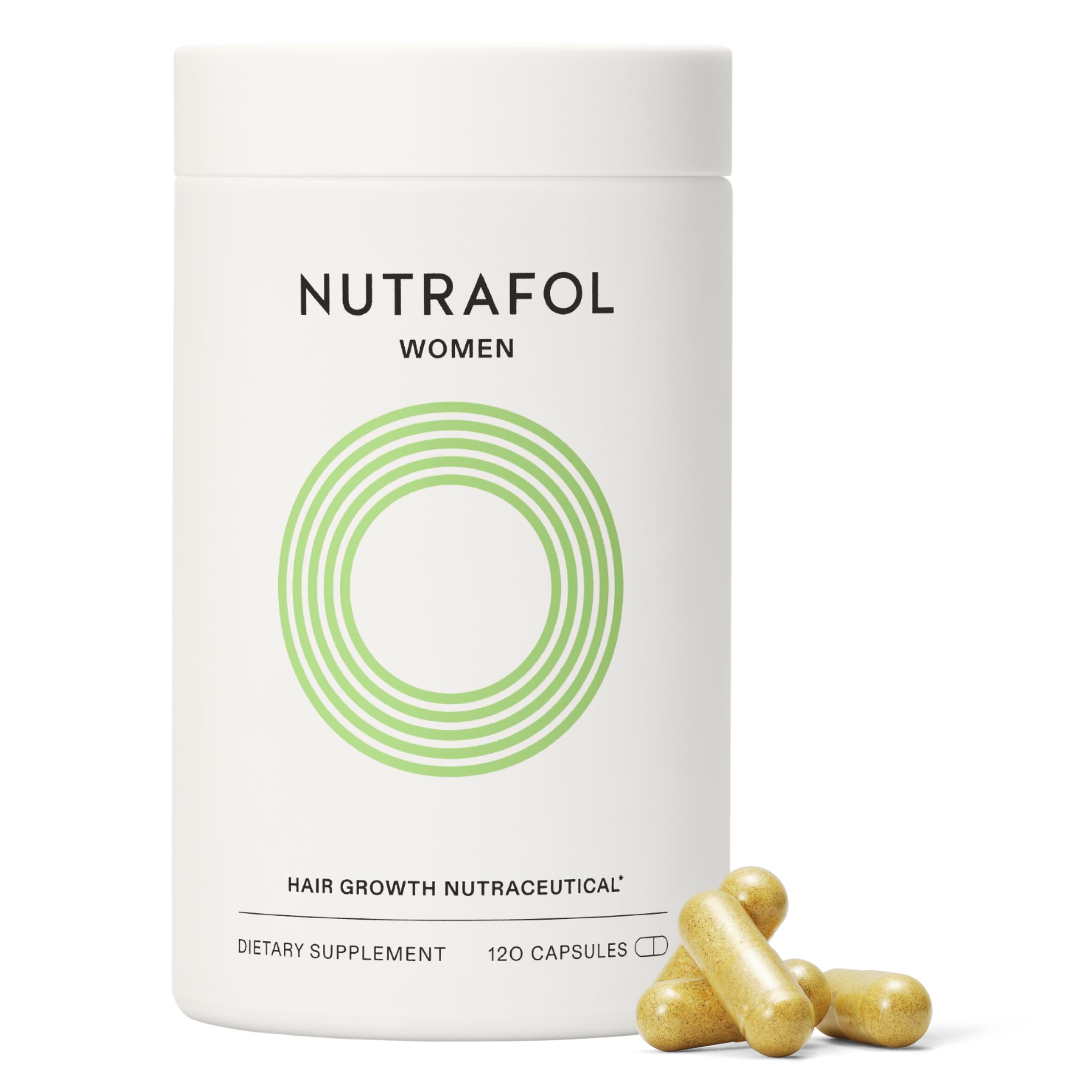 Nutrafol frasco frontal mostrando presentación de 1 mes y dosis diaria