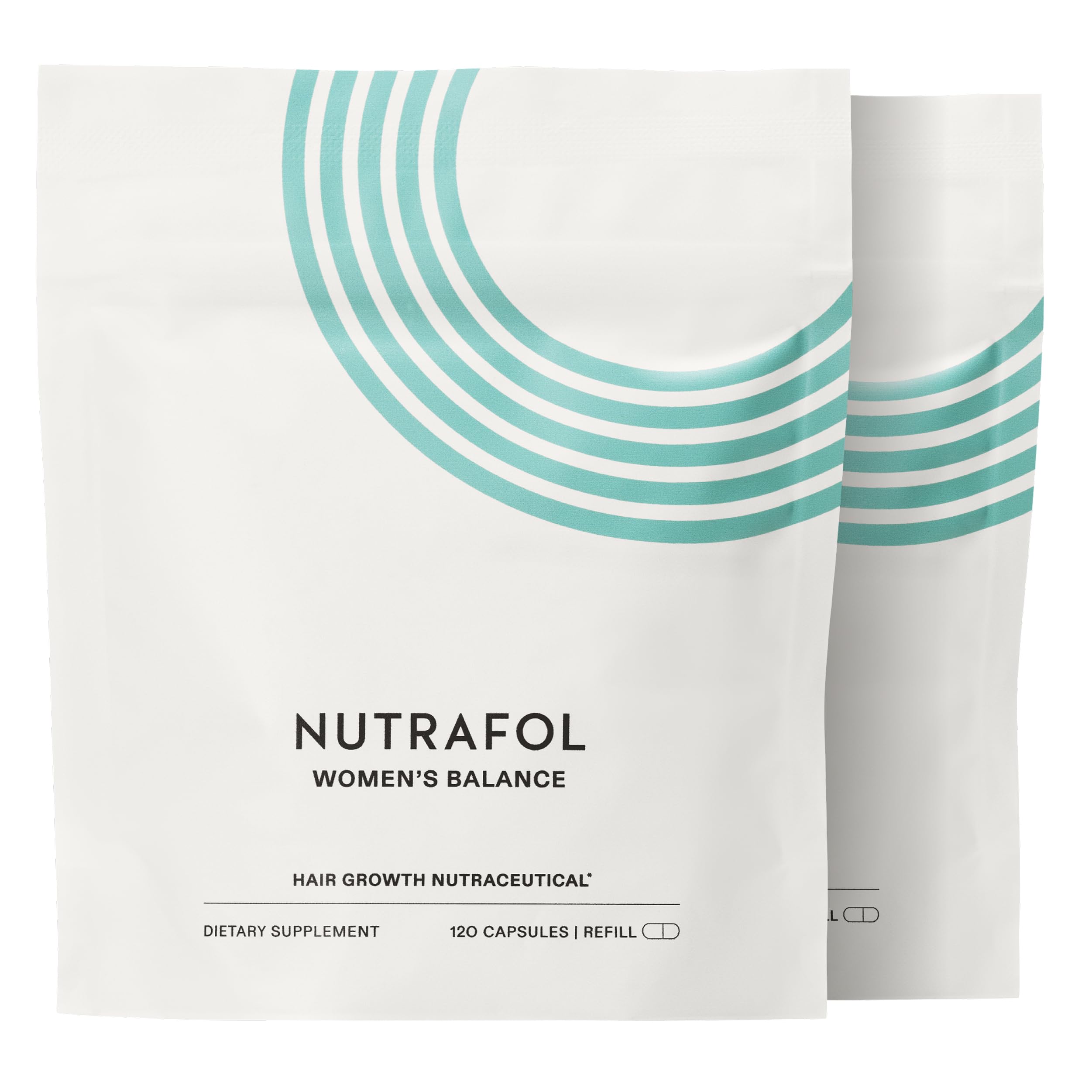Nutrafol frontal del embalaje mostrando el producto y beneficios visibles