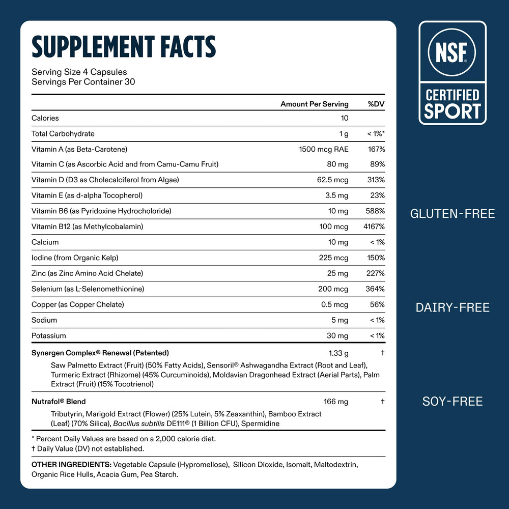 Nutrafol etiqueta de ingredientes destacando la mezcla científica