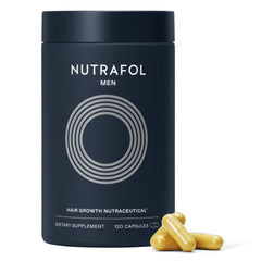 Nutrafol Men frasco delantero mostrando el empaque y claridad del producto
