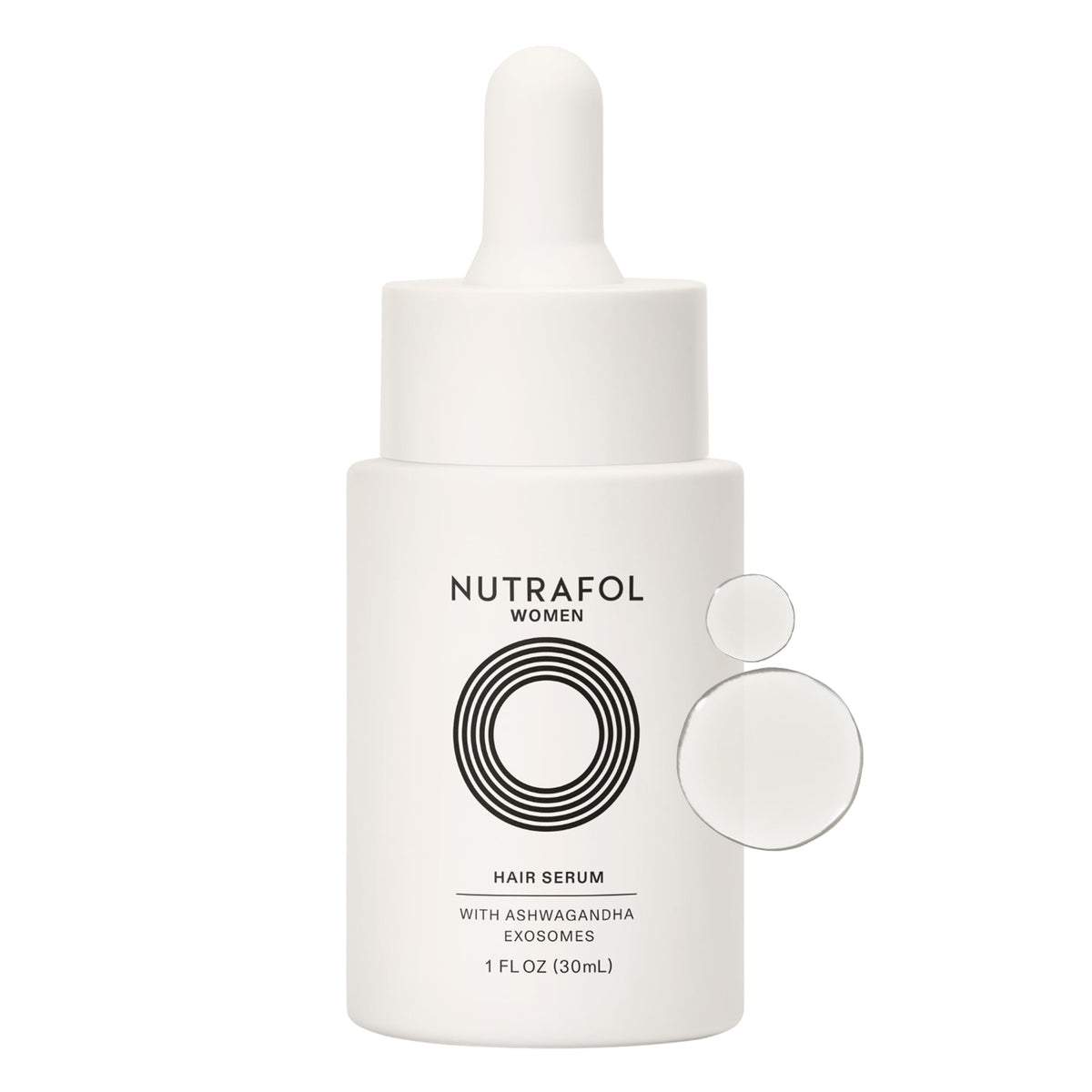 Nutrafol botella frontal mostrando el diseño y beneficio de densidad