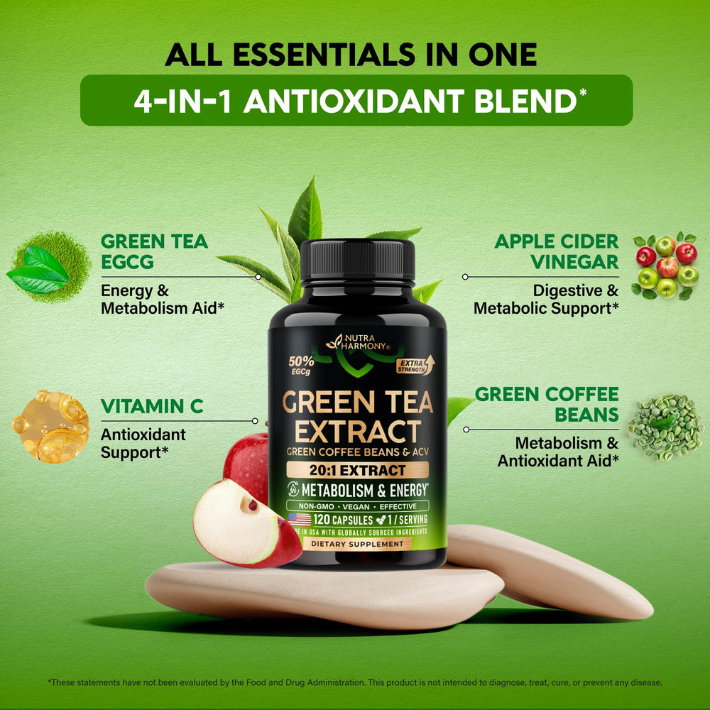 NUTRAHARMONY ingredientes: té verde, café verde y vinagre de manzana juntos