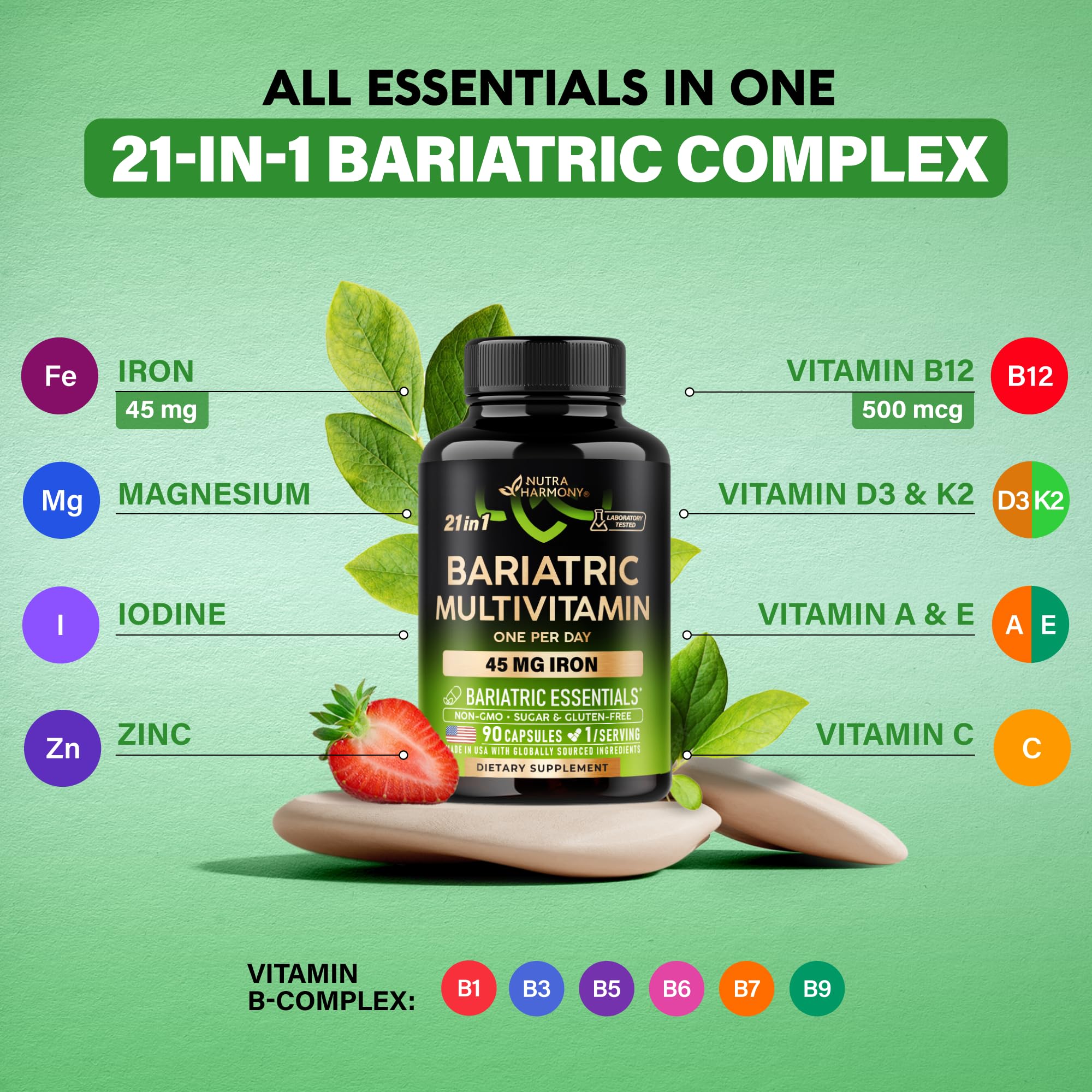 NUTRAHARMONY envase abierto con cápsulas indicando dosis diaria fácil