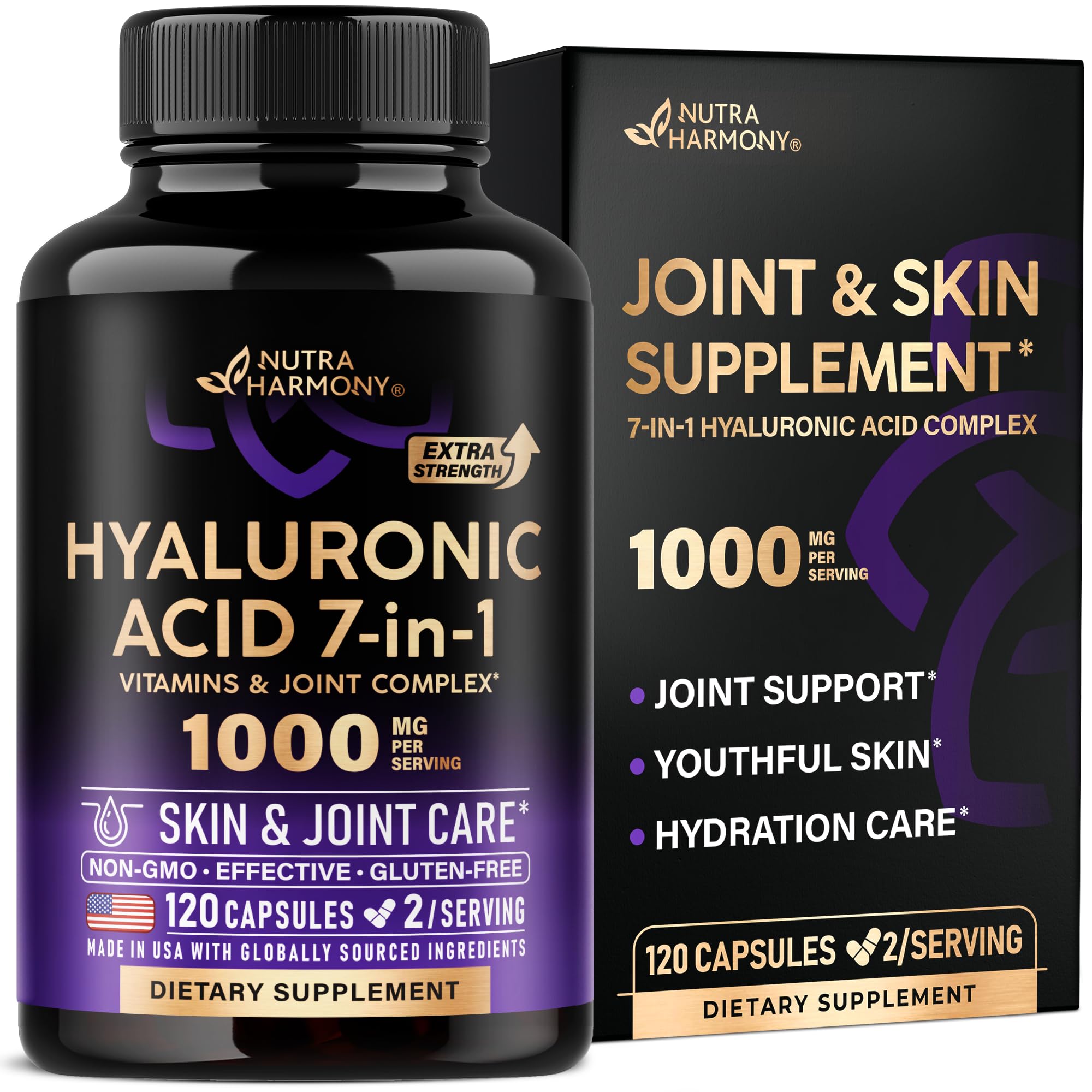 NUTRAHARMONY frasco delantero mostrando diseño y cantidad 120 cápsulas