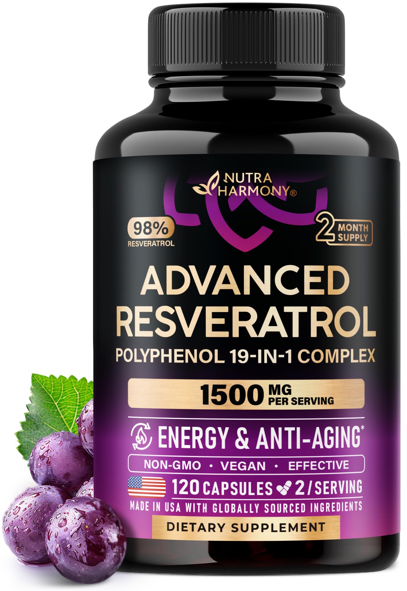 NUTRAHARMONY frasco frontal mostrando 120 cápsulas y marca para confianza