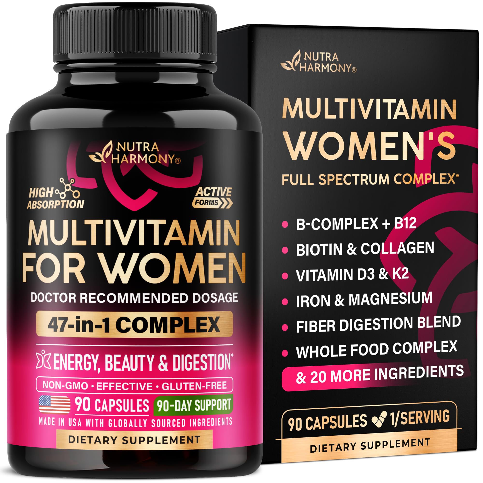NUTRAHARMONY frente del empaque mostrando el producto y beneficios