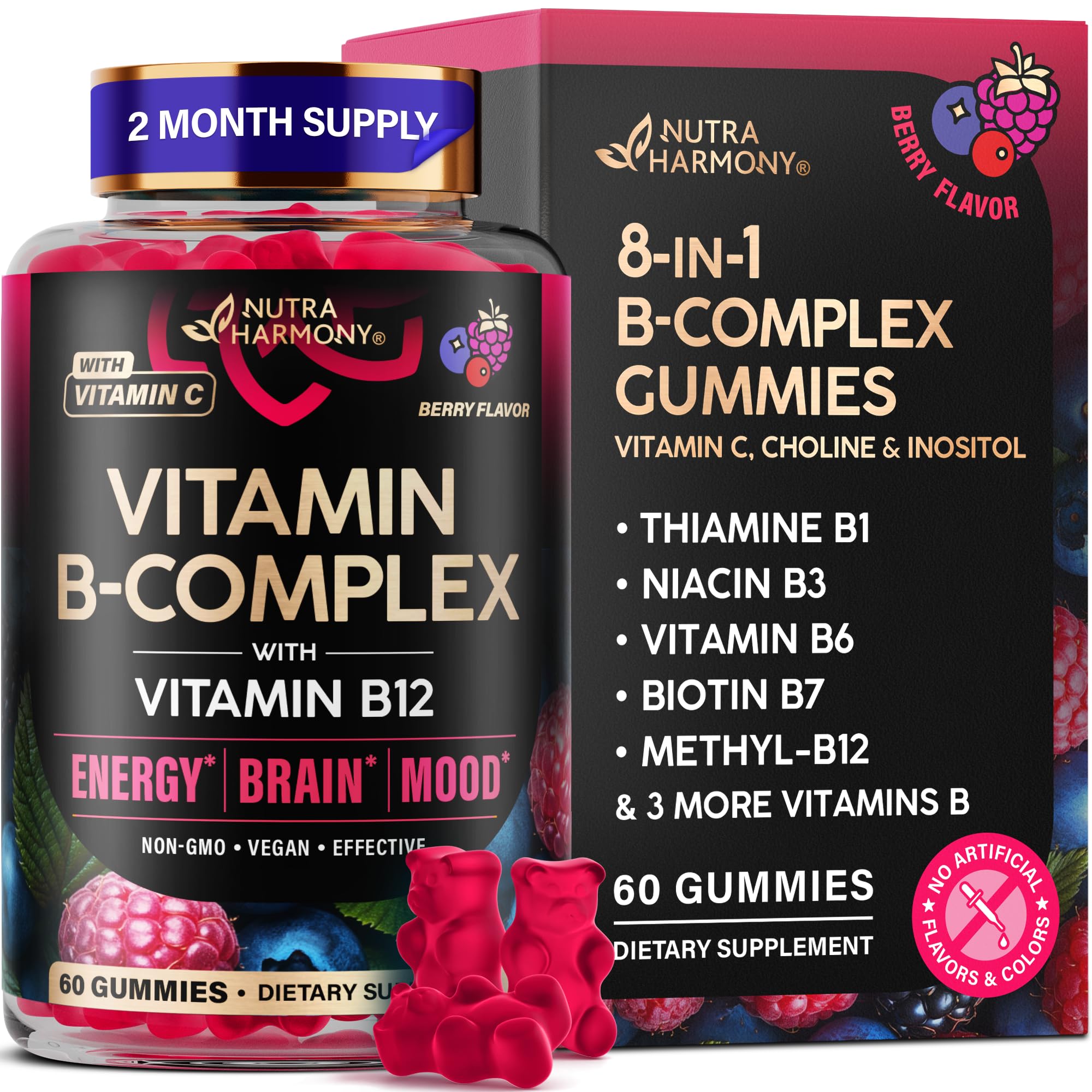 NUTRAHARMONY envase frontal mostrando 60 gomitas, fácil identificación