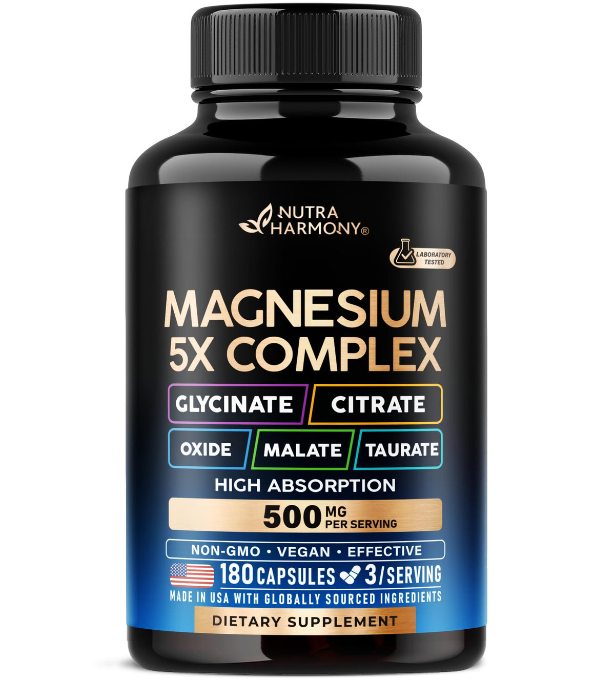 NUTRAHARMONY frente del envase que muestra 180 cápsulas y calidad