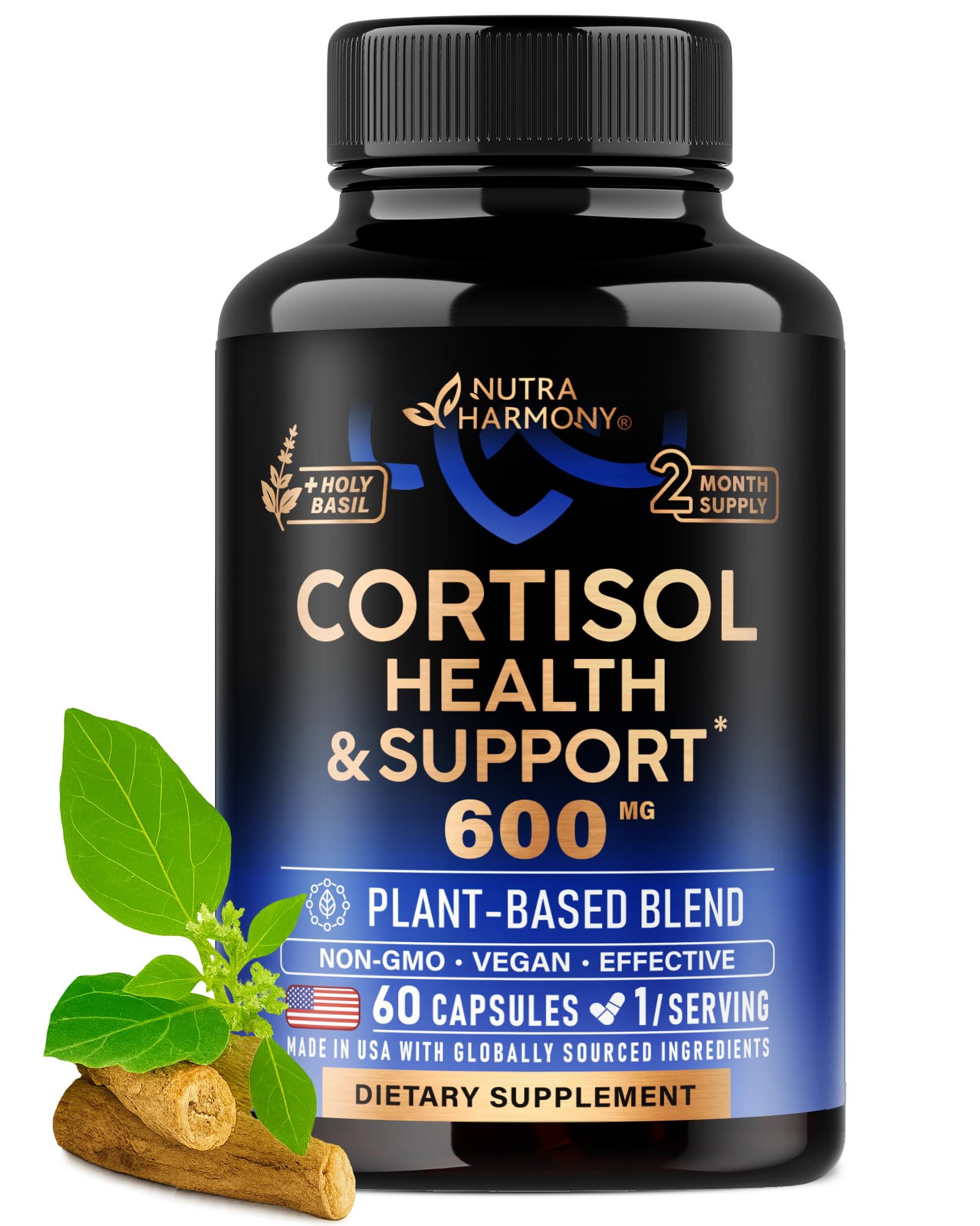 NUTRAHARMONY frasco frontal mostrando diseño y beneficios principales