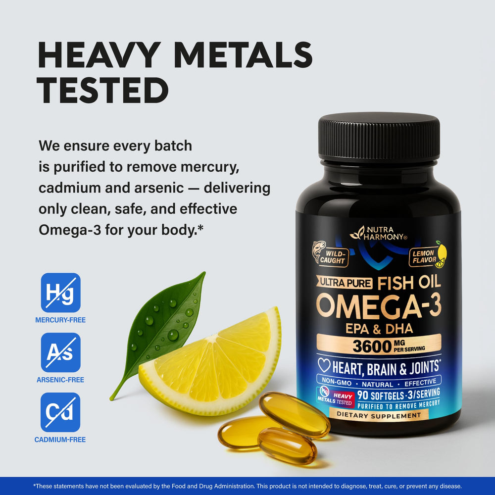 NUTRAHARMONY etiqueta con información de EPA 1296 mg y DHA 864 mg por dosis