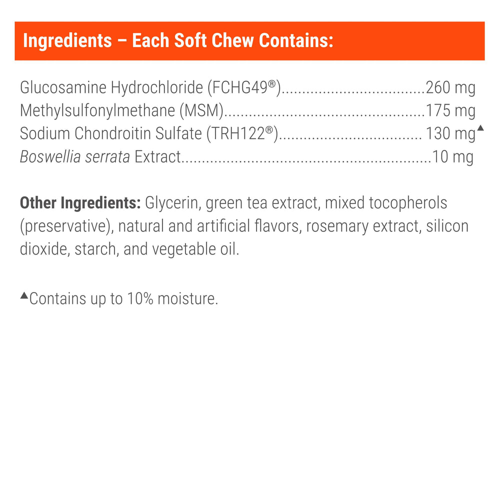 Comparación en mano del masticable Nutramax Cosequin para tamaño de raza pequeña