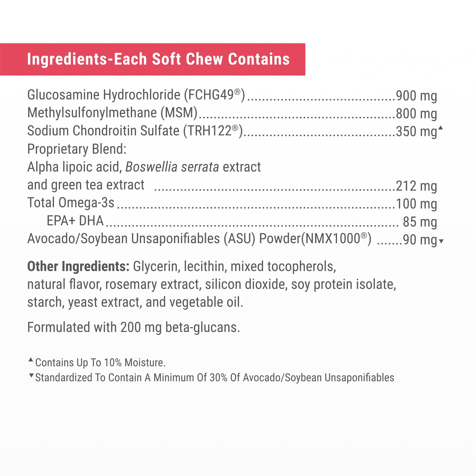 Nutramax Dasuquin etiqueta de ingredientes cerca transparente y fácil de leer