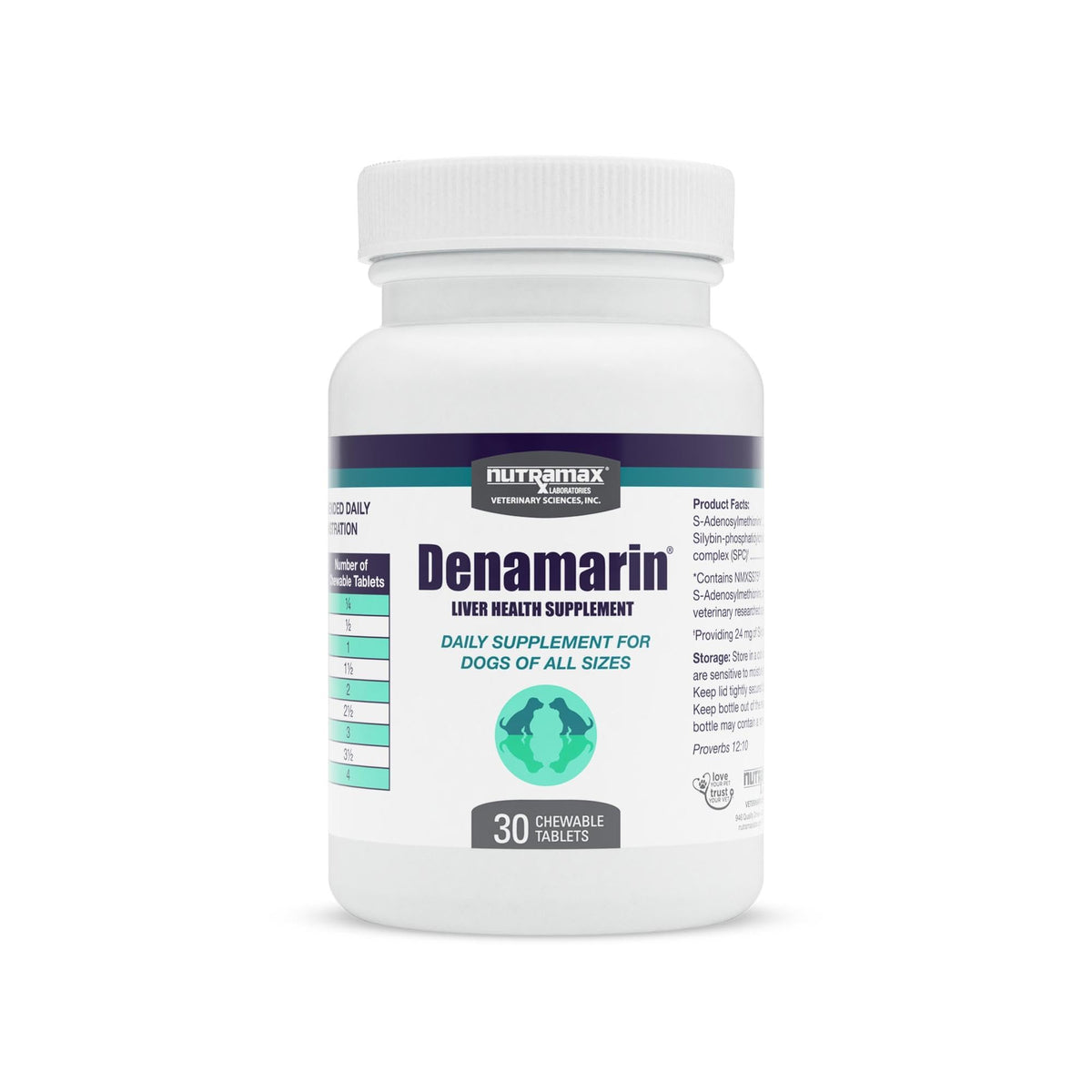 Nutramax Denamarin envase frontal mostrando 30 tabletas y beneficio hepático