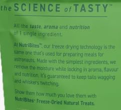 Nutri Bites etiqueta mostrando único ingrediente, transparencia y simplicidad
