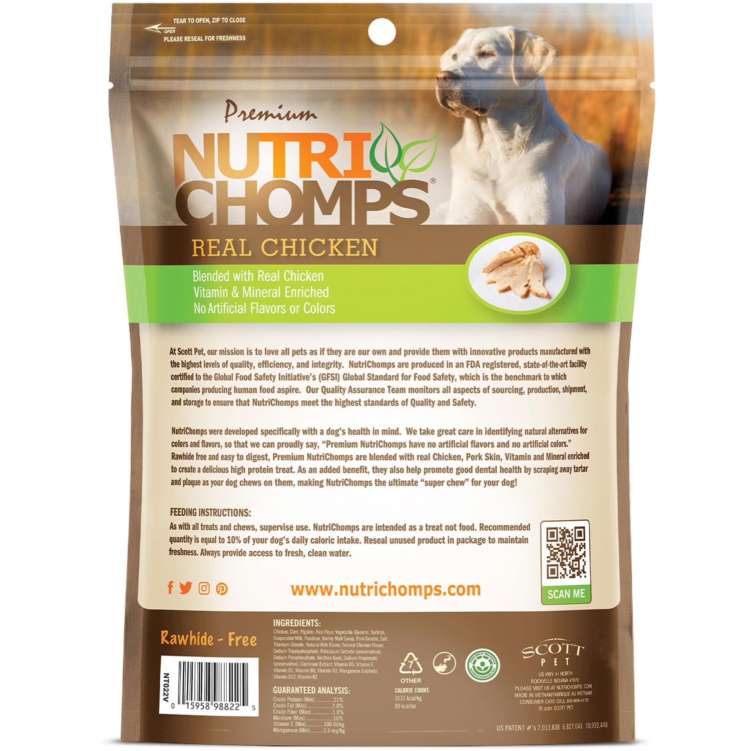 Nutri Chomps bolsa resealable abierta conservando frescura y aroma