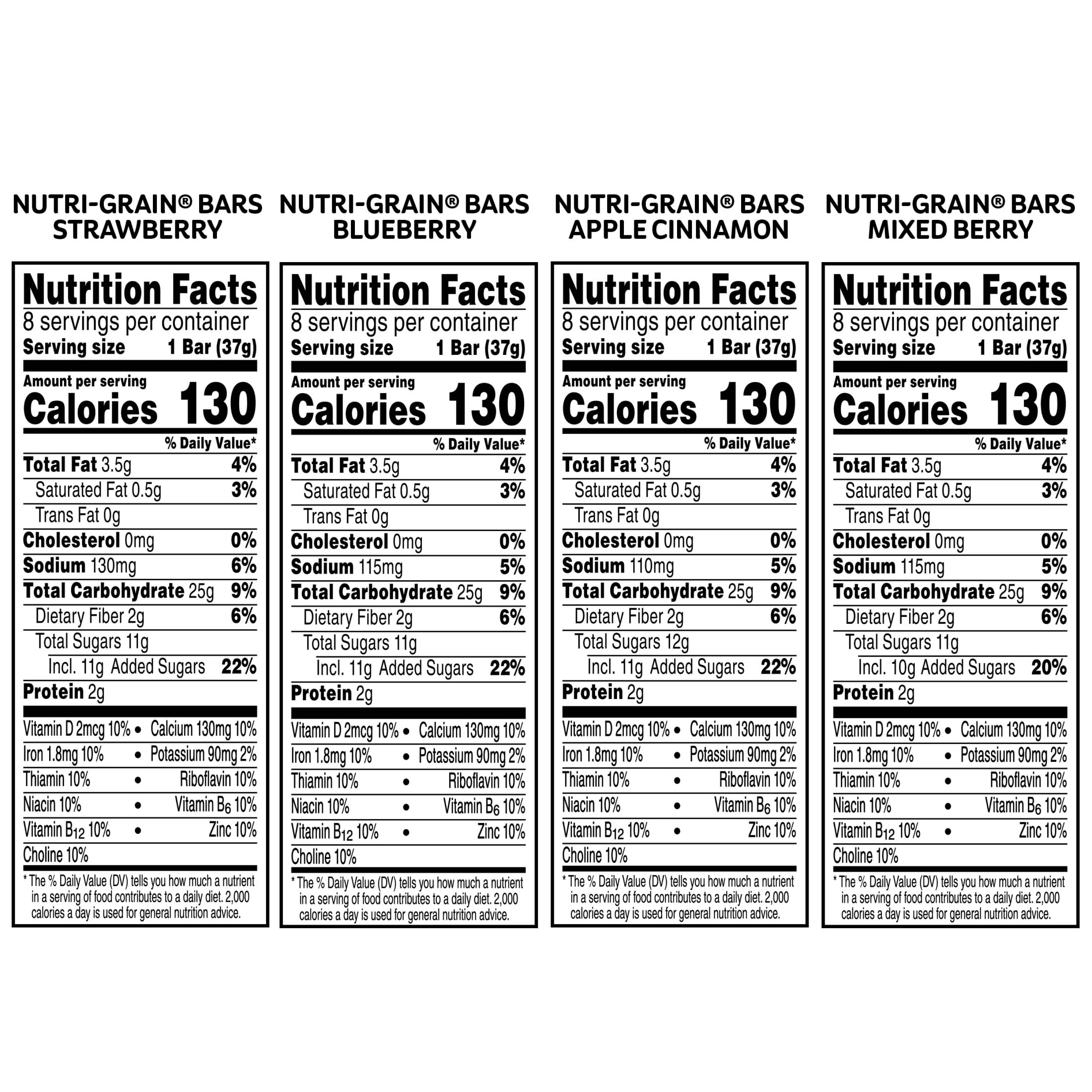 Nutri Grain etiqueta con ingredientes y datos nutricionales