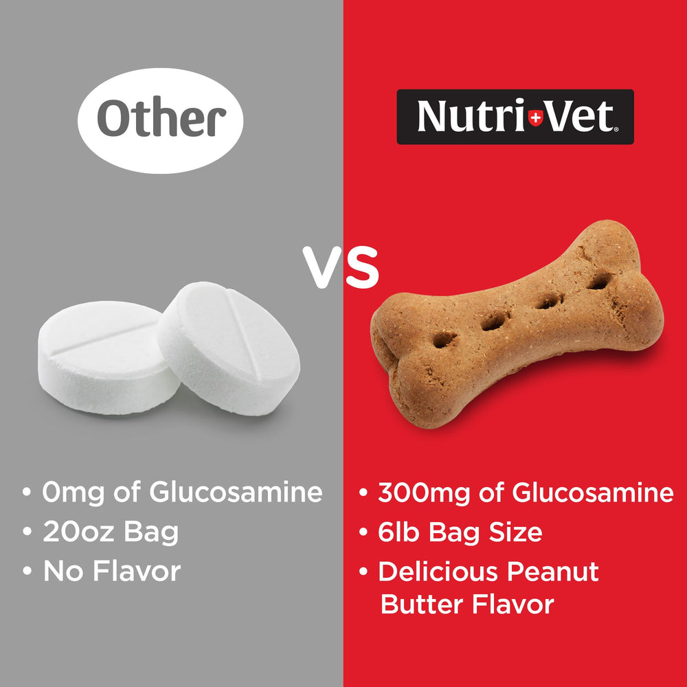 Nutri-Vet biscuit close-up texture, highlights crunchy peanut butter appeal