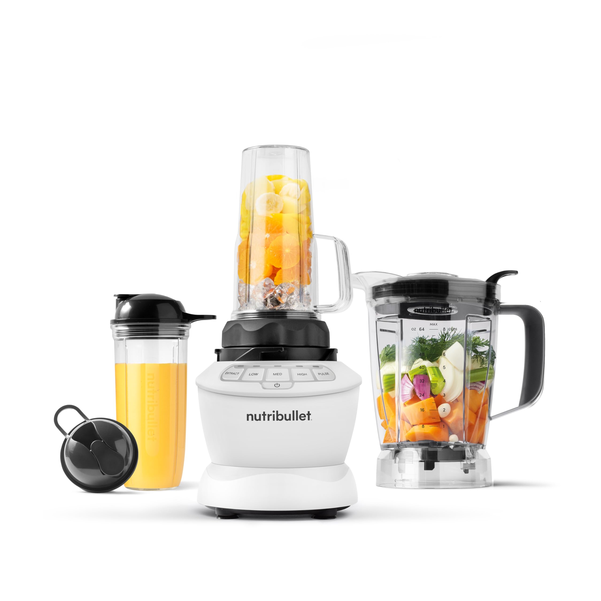 nutribullet vista frontal matte white, diseño compacto y elegante