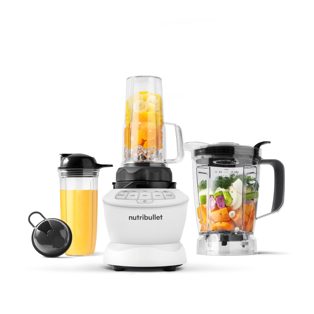 nutribullet vista frontal matte white, diseño compacto y elegante