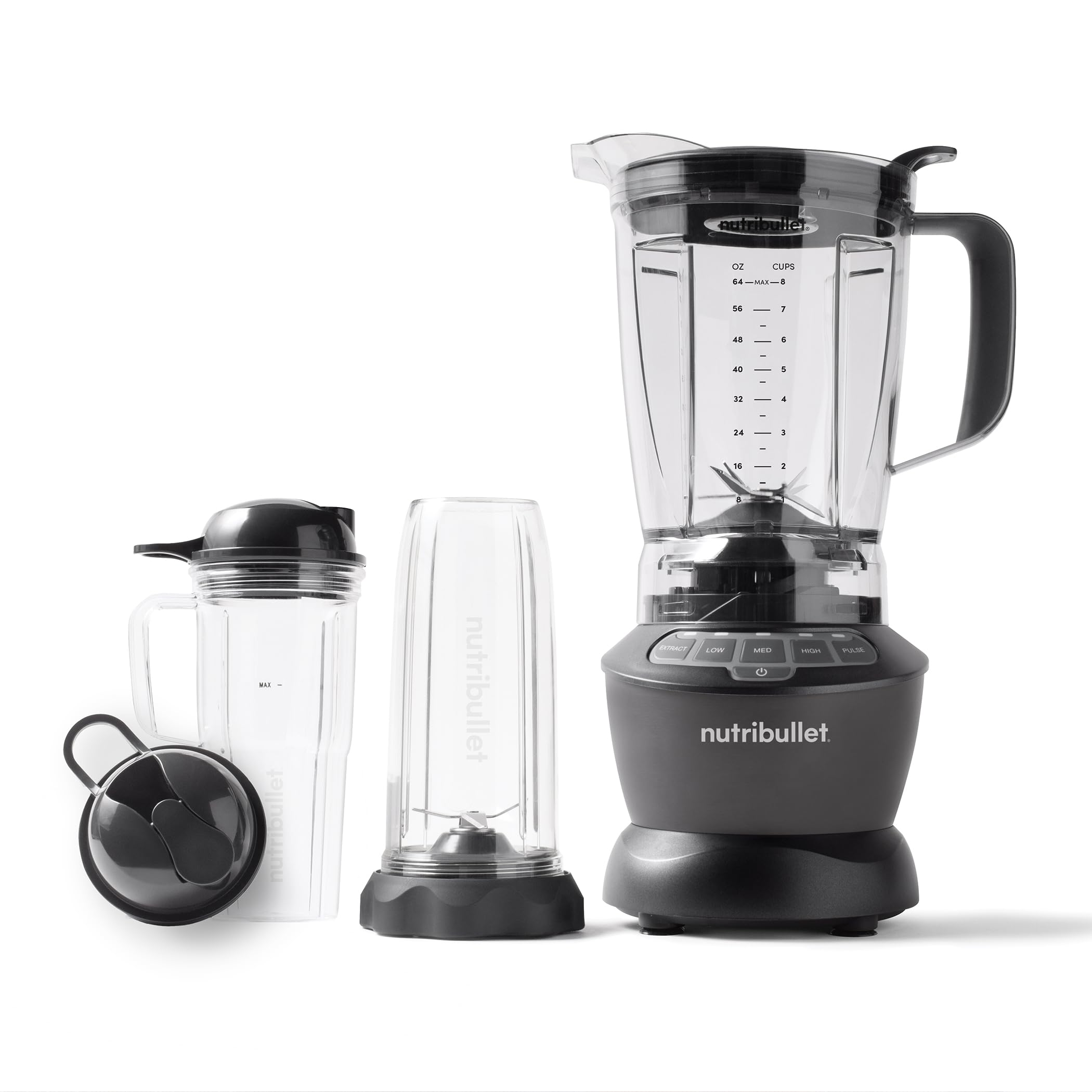 NutriBullet jarra 64oz detalle del material resistente y tapa vented segura