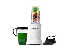 nutribullet Pro vista frontal blanca muestra diseño compacto y potencia