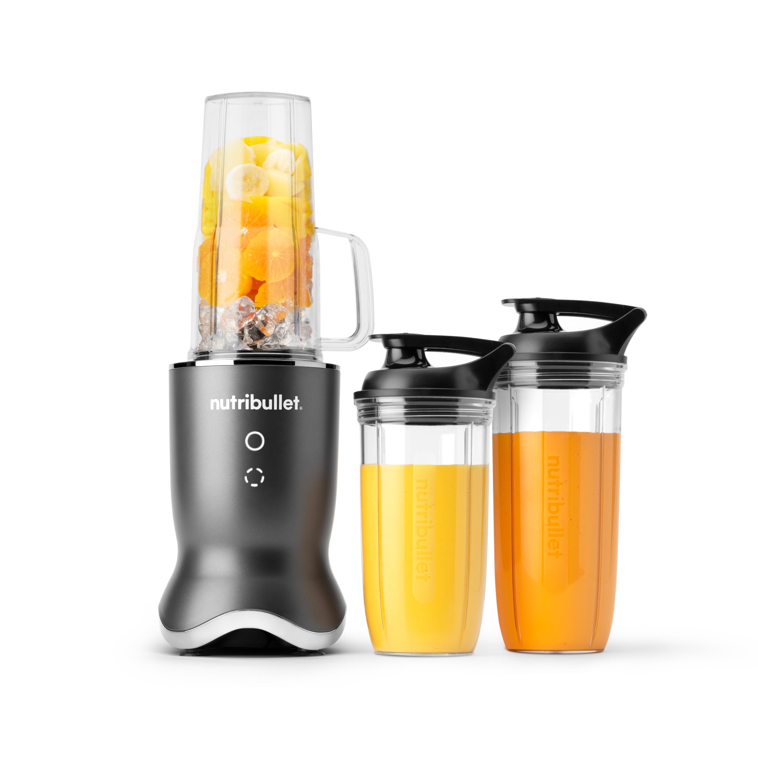 nutribullet Ultra vista frontal gris mostrando perfil compacto y ahorro de espacio