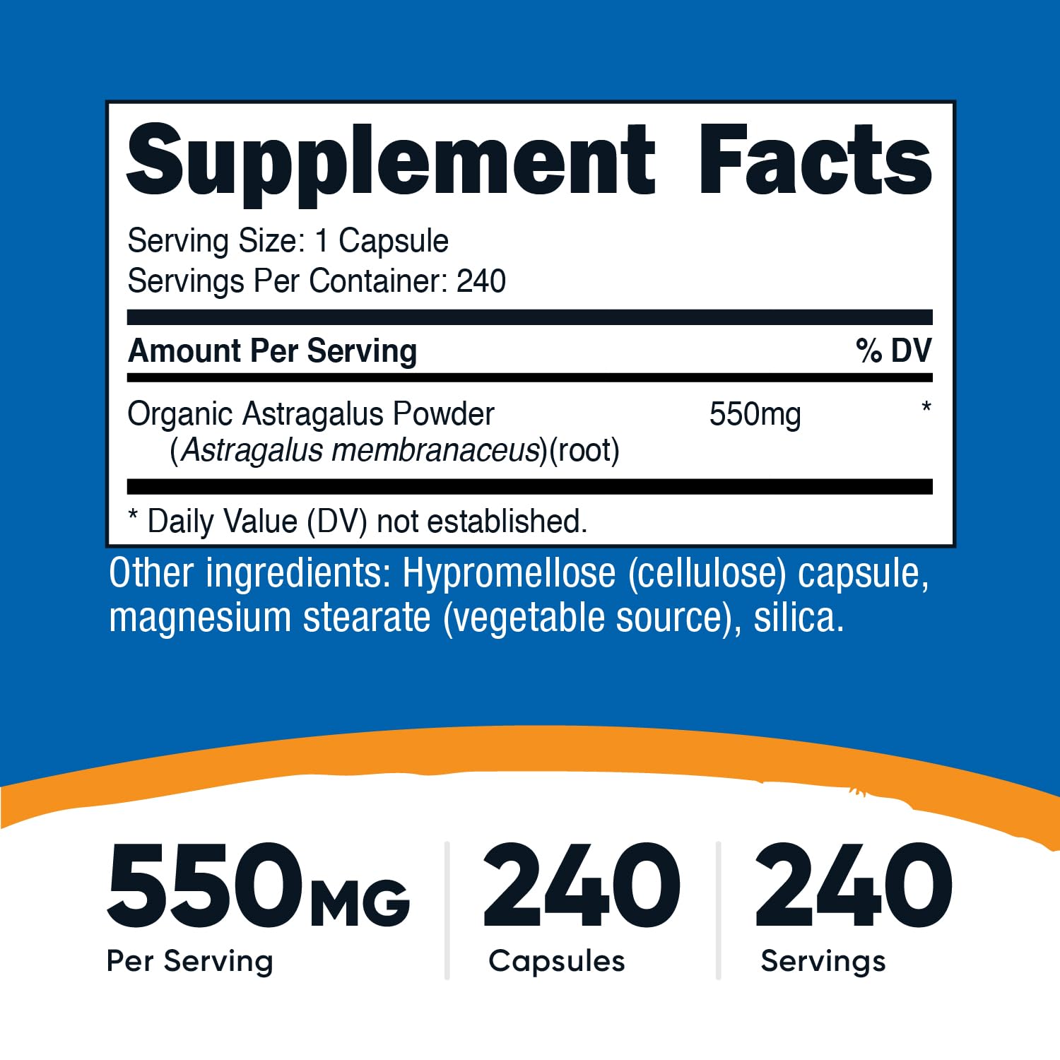 Nutricost astragalus primer plano de una cápsula vegetal fácil de tragar