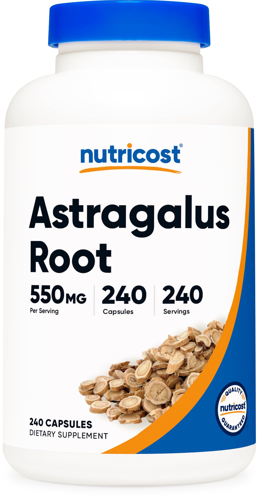 Nutricost astragalus vista frontal del frasco mostrando 240 cápsulas y etiqueta