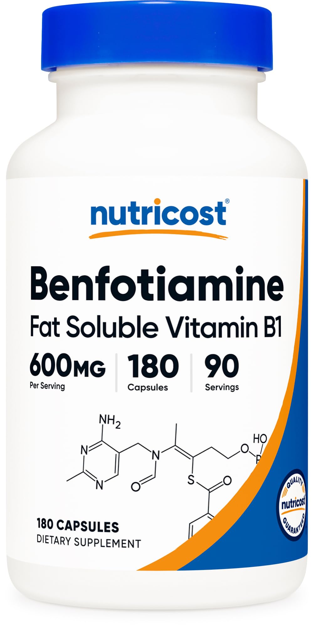 Nutricost frasco de Benfotiamine 180 cápsulas mostrando envase y cantidad