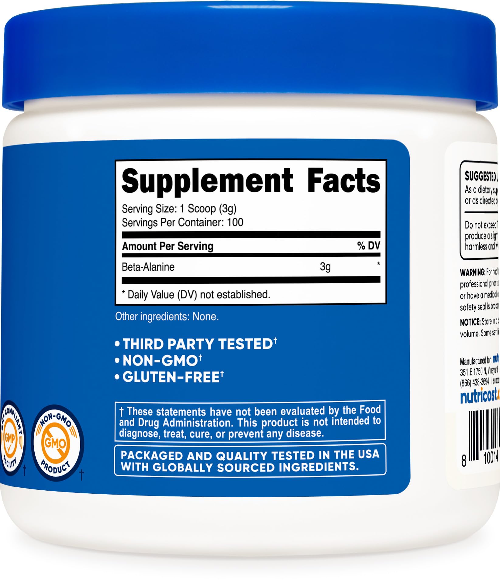 Nutricost etiqueta con certificaciones NSF y GMP, seguridad y calidad