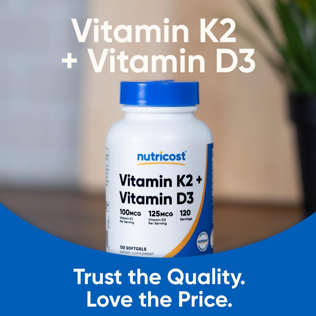 Nutricost botella abierta con 120 softgels mostrando cantidad por frasco