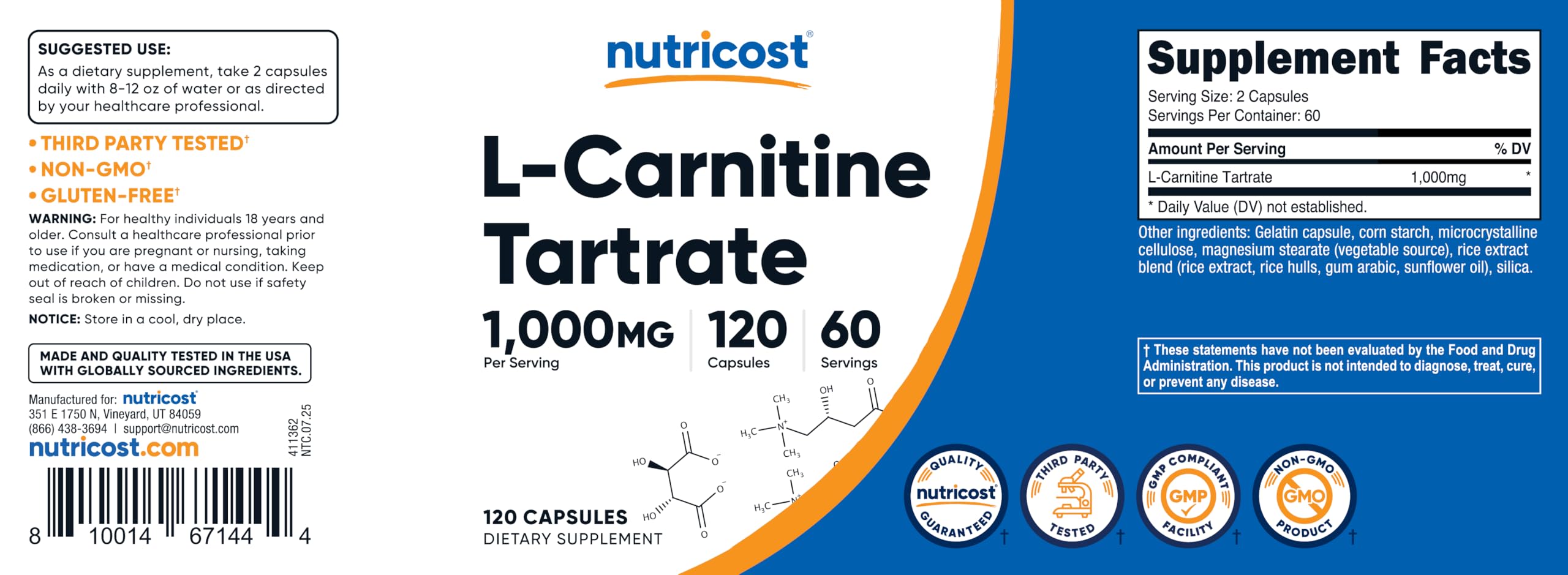 Nutricost botella abierta con cápsulas para mostrar cantidad y presentación
