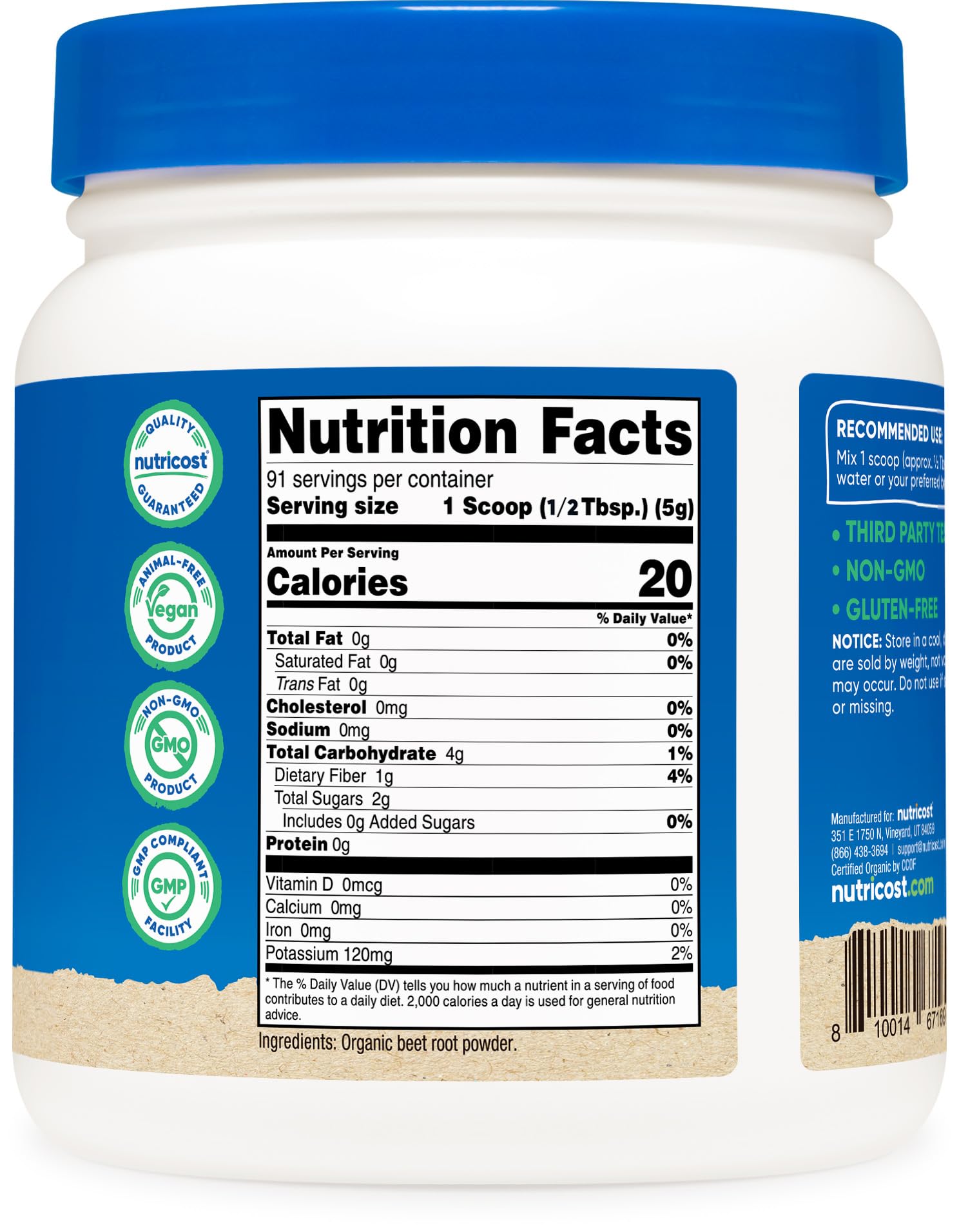 Nutricost envase en mano para comparar tamaño y beneficio de cantidad