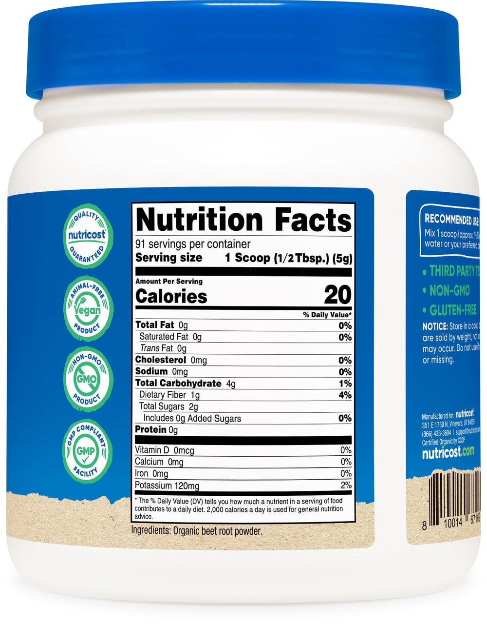 Nutricost envase en mano para comparar tamaño y beneficio de cantidad