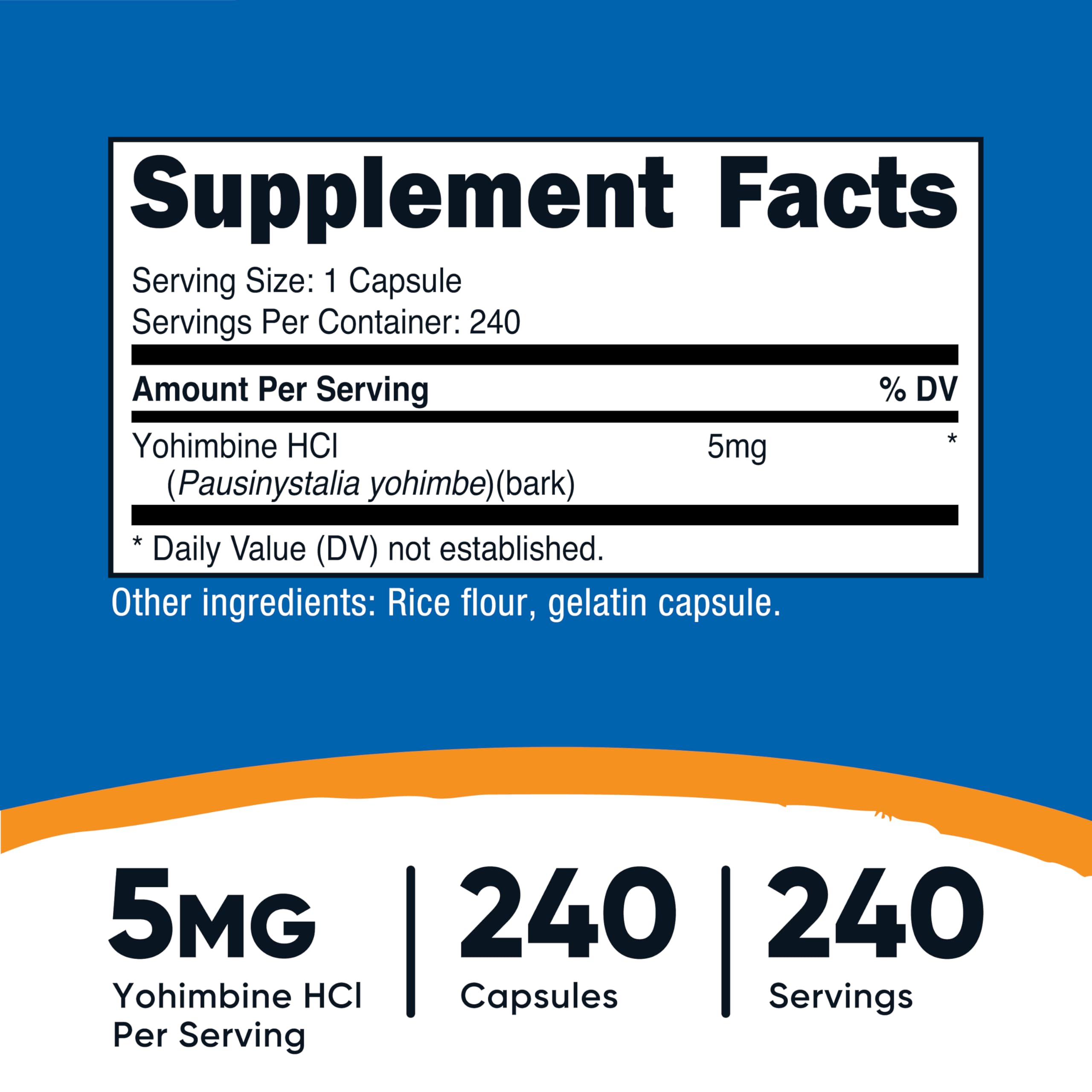 Nutricost detalle de la etiqueta con información de 5mg por cápsula y calidad