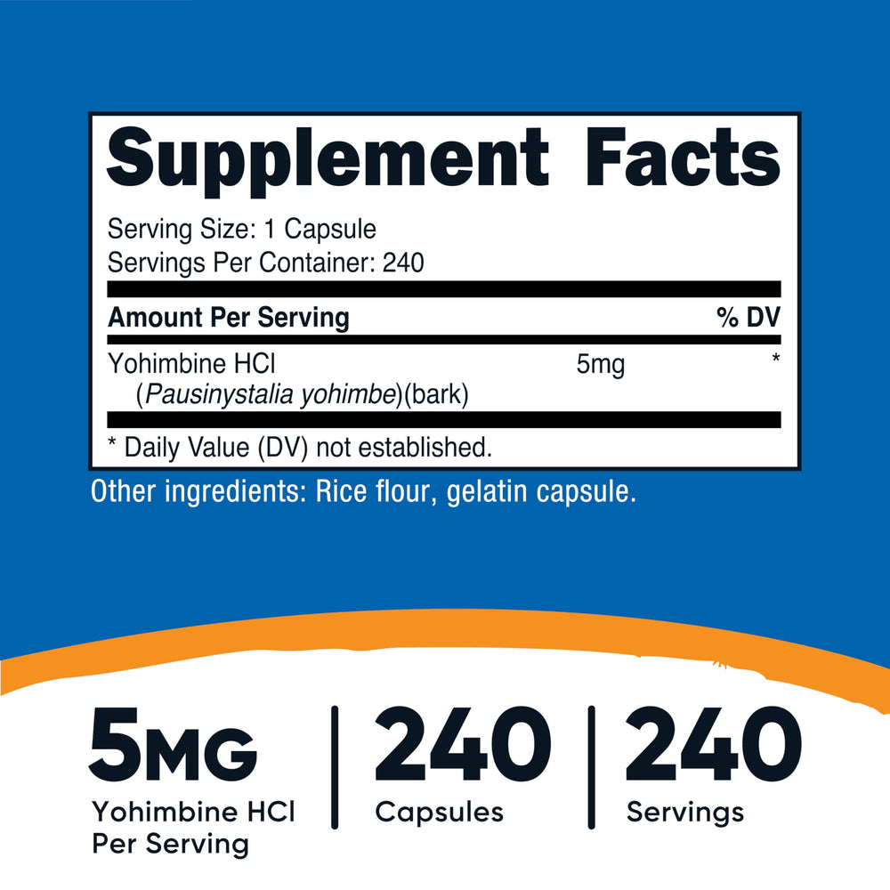 Nutricost detalle de la etiqueta con información de 5mg por cápsula y calidad