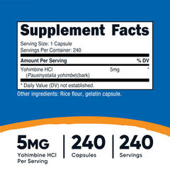 Nutricost detalle de la etiqueta con información de 5mg por cápsula y calidad