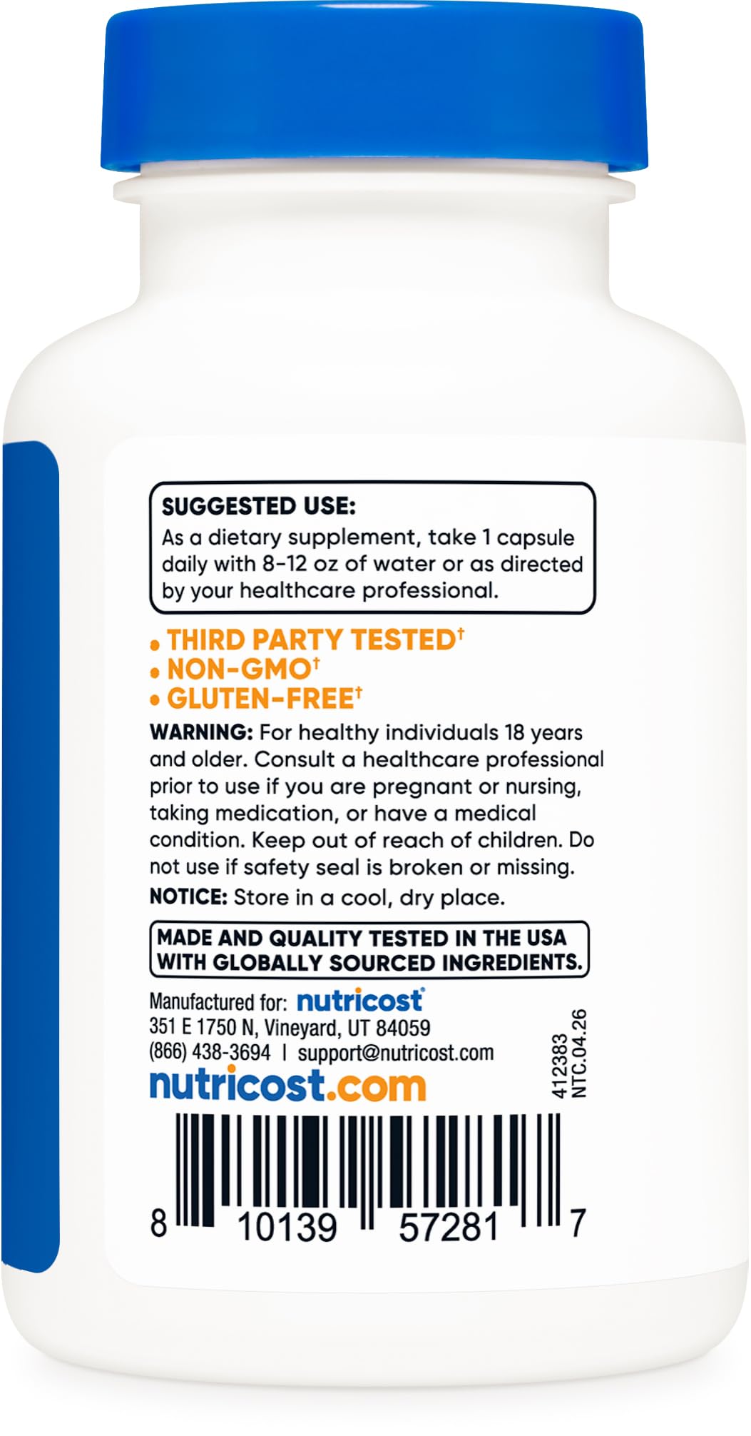 Nutricost etiqueta con lista de ingredientes y certificaciones visibles