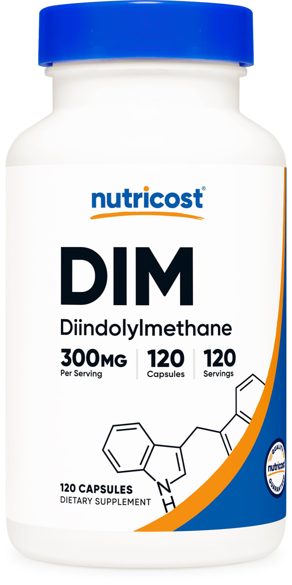 Nutricost frasco delantero mostrando etiqueta y 120 cápsulas beneficios claros