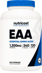 Nutricost envase frontal mostrando cápsulas y beneficio de dosis clara